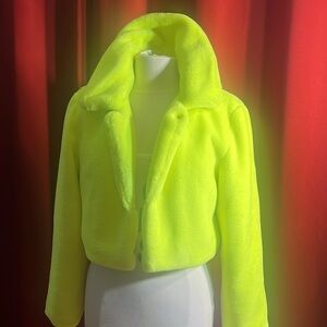 Plush Cropped Neon Yellow Jacket